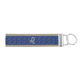 Leo Zodiac Sign on Navy Blue Digital Camouflage Wrist Keychain