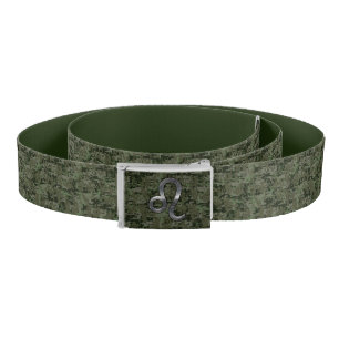 Leo Zodiac Sign on Olive Green Digital Camo Belt