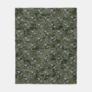 Leo Zodiac Sign on Olive Green Digital Camo Fleece Blanket