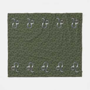 Leo Zodiac Sign on Olive Green Digital Camo Fleece Blanket