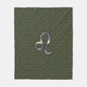 Leo Zodiac Sign on Olive Green Digital Camo Fleece Blanket