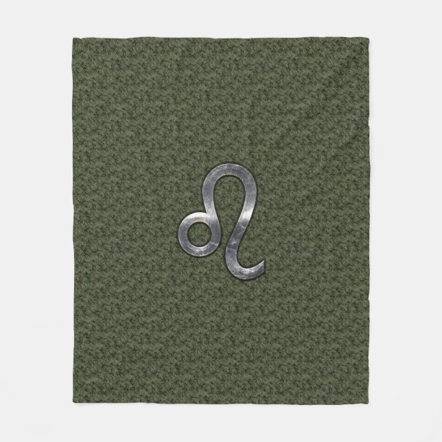 Leo Zodiac Sign on Olive Green Digital Camo Fleece Blanket (Front)