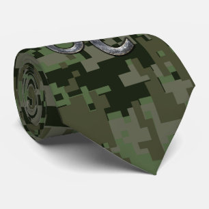 Leo Zodiac Sign on Olive Green Digital Camo Neck Tie