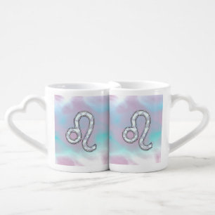 Leo Zodiac Sign on Pastels Nacre Style Print Coffee Mug Set