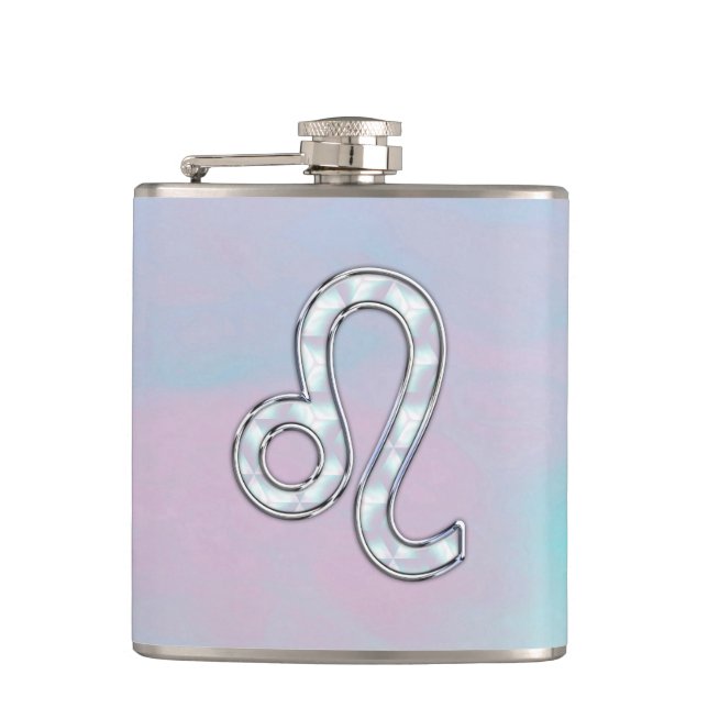 Leo Zodiac Sign on Pastels Nacre Style Print Flask (Front)