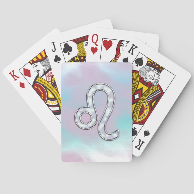 Leo Zodiac Sign on Pastels Nacre Style Print Poker Cards (Back)