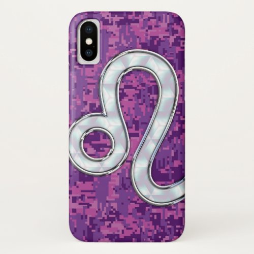 Leo Zodiac Sign on Pink Fuchsia Digital Camo iPhone XS Case