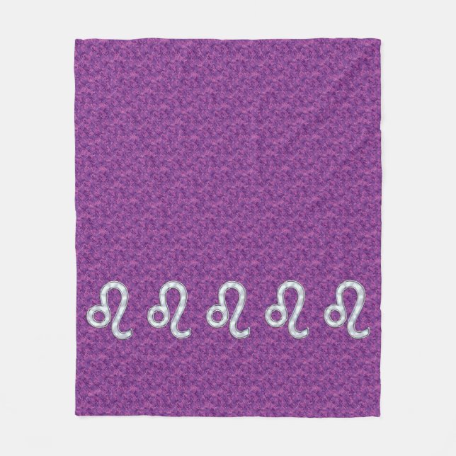 Leo Zodiac Sign on Pink Fuchsia Digital Camo Fleece Blanket (Front)