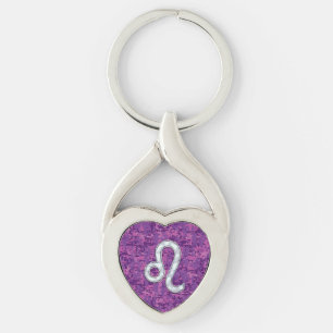Leo Zodiac Sign on Pink Fuchsia Digital Camo Keychain