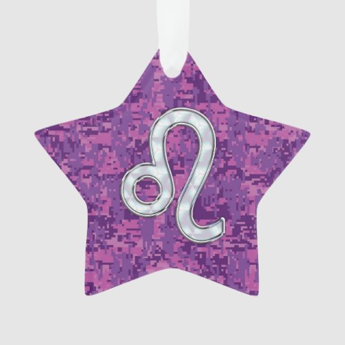 Leo Zodiac Sign on Pink Fuchsia Digital Camo Ornament