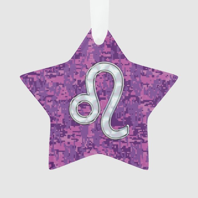 Leo Zodiac Sign on Pink Fuchsia Digital Camo Ornament (Front)