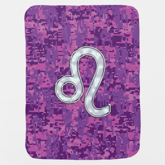 Leo Zodiac Sign on Pink Fuchsia Digital Camo Receiving Blanket (Front)