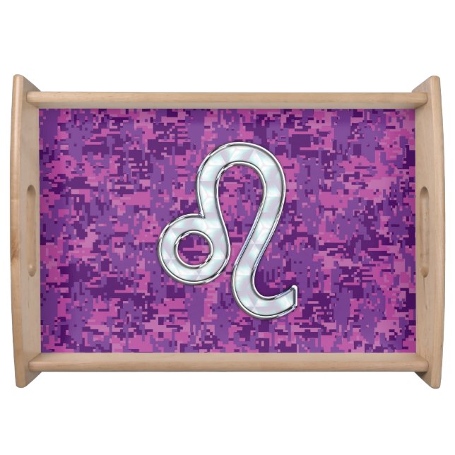 Leo Zodiac Sign on Pink Fuchsia Digital Camo Serving Tray (Front)