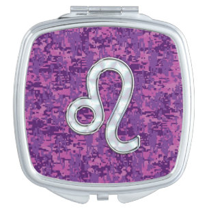 Leo Zodiac Sign on Pink Fuchsia Digital Camo Vanity Mirror