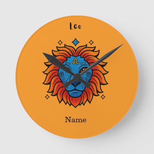 Leo Zodiac Sign Pop Art - Retro Lion Illustration Round Clock