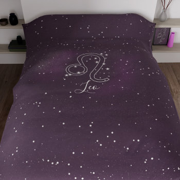 Leo Zodiac Sign Purple Galaxy Duvet Cover by mothersdaisy at Zazzle
