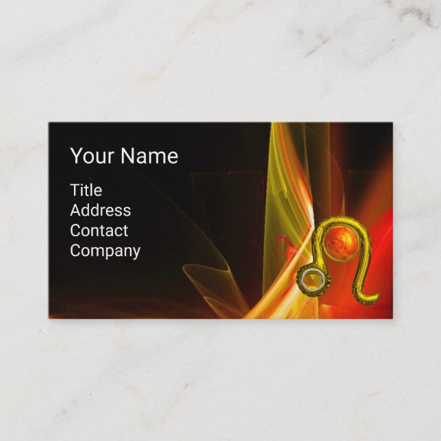LEO ZODIAC SIGN  ,RED ORANGE FRACTAL WAVES,SWIRLS BUSINESS CARD (Front)