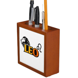 Leo Zodiac Sign Varsity Gold Aesthetic Desk Organizer