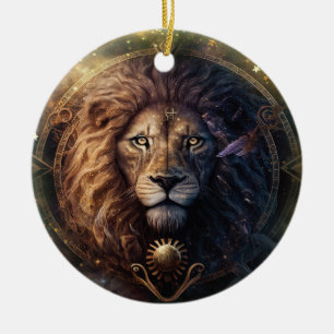 Leo Zodiac Sign Watercolor Design Ceramic Ornament