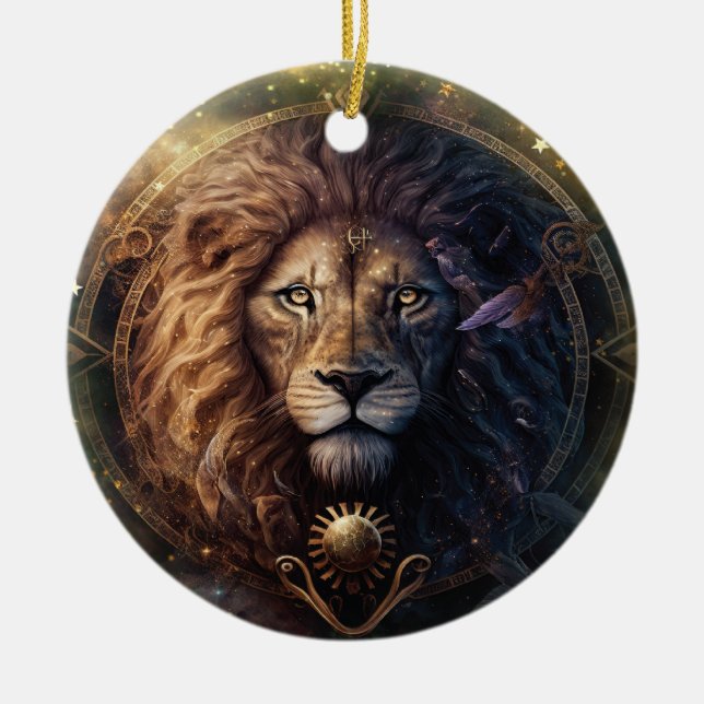 Leo Zodiac Sign Watercolor Design Ceramic Ornament (Front)