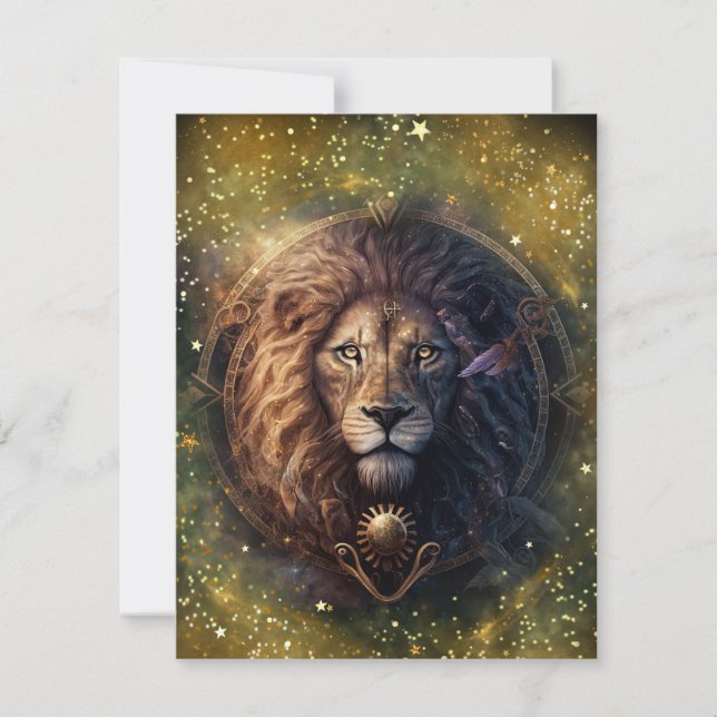 Leo Zodiac Sign Watercolor Design Note Card (Front)