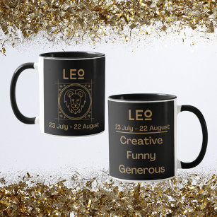 Leo Zodiac Sign with Symbol and Traits Mug