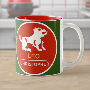 Leo Zodiac Star Sign with Owner's Name Two-Tone Coffee Mug