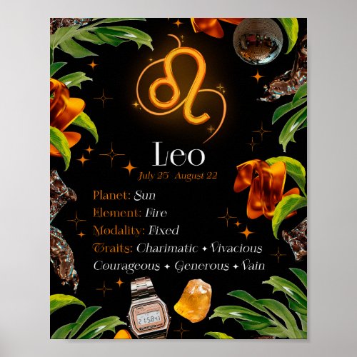 Leo Zodiac Star Sign Y2k Black 45 Poster