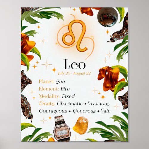 Leo Zodiac Star Sign Y2K White 45 Poster