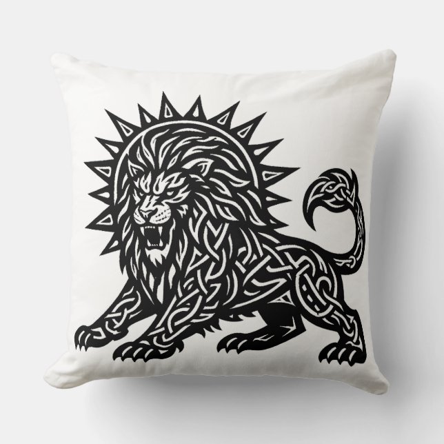Leo Zodiac Sun‑Mane Lion | BurnsInHell Throw Pillow (Front)