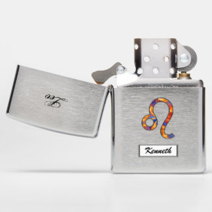 Leo Zodiac Symbol Element by Kenneth Yoncich Zippo Lighter