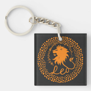 Leo Zodiac Symbol Featuring Bold Golden Lion Head Keychain