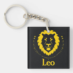 Leo Zodiac Symbol Featuring Bold Golden Lion Head Keychain