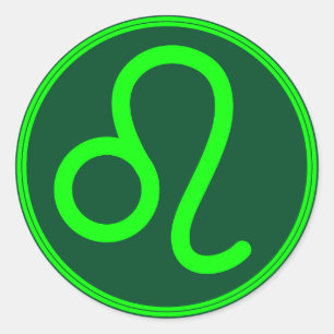 Leo Zodiac Symbol Green Contrast Classic Round Sticker