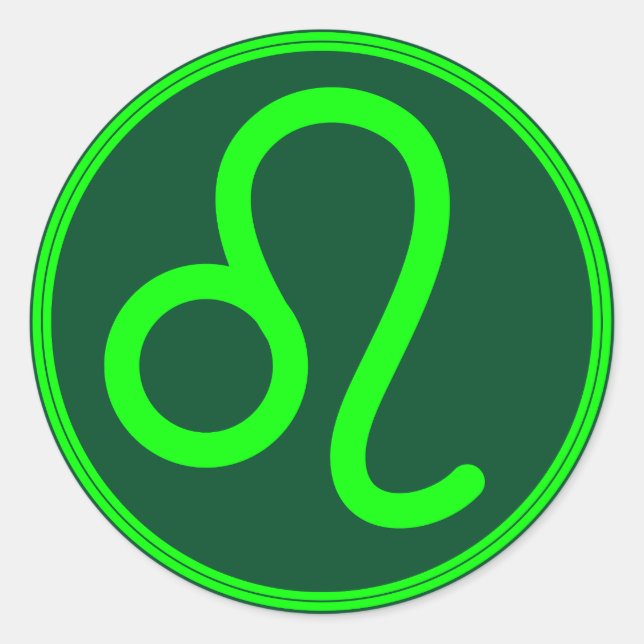 Leo Zodiac Symbol Green Contrast Classic Round Sticker (Front)