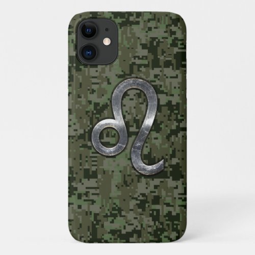 Leo Zodiac Symbol Green Digital Camouflage iPhone 11 Case