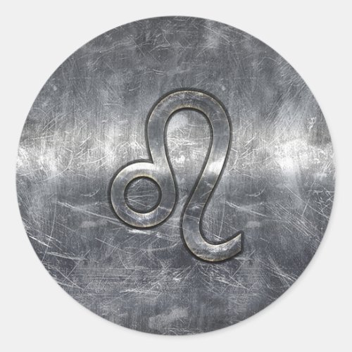 Leo Zodiac Symbol in Grunge Distressed Style Classic Round Sticker
