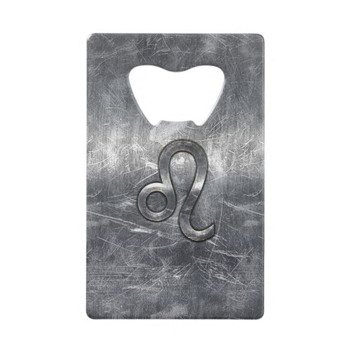 Leo Zodiac Symbol in Grunge Distressed Style Credit Card Bottle Opener