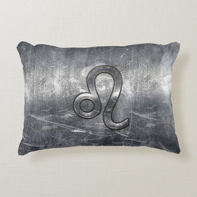 Leo Zodiac Symbol in Grunge Distressed Style Decorative Pillow (Front)