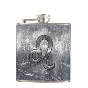 Leo Zodiac Symbol in Grunge Distressed Style Flask