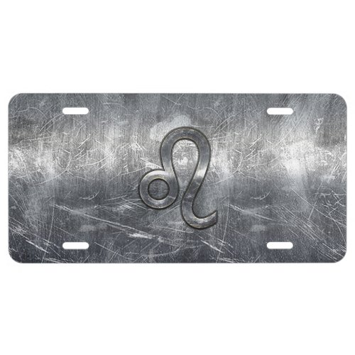 Leo Zodiac Symbol in Grunge Distressed Style License Plate