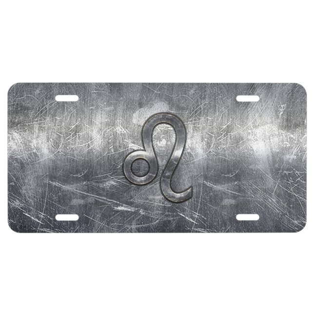 Leo Zodiac Symbol in Grunge Distressed Style License Plate (Front)