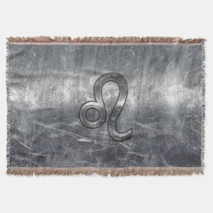 Leo Zodiac Symbol in Grunge Distressed Style Throw Blanket