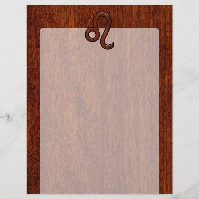 Leo Zodiac Symbol in Mahogany wood style decor (Front)