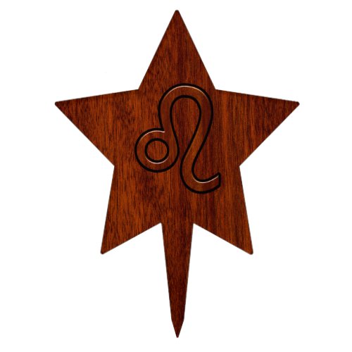 Leo Zodiac Symbol in Mahogany wood style decor Cake Topper