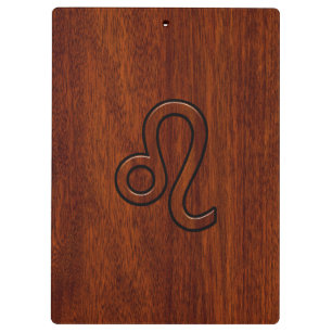 Leo Zodiac Symbol in Mahogany wood style decor Clipboard