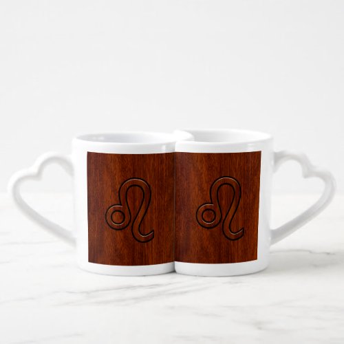 Leo Zodiac Symbol in Mahogany wood style decor Coffee Mug Set