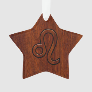 Leo Zodiac Symbol in Mahogany wood style decor Ornament