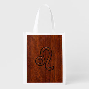Leo Zodiac Symbol in Mahogany wood style Grocery Bag
