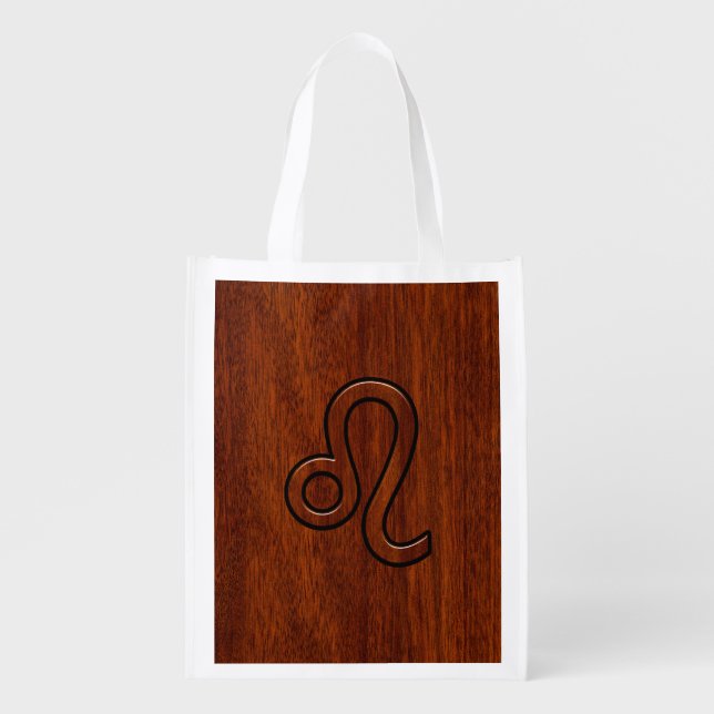 Leo Zodiac Symbol in Mahogany wood style Grocery Bag (Front)